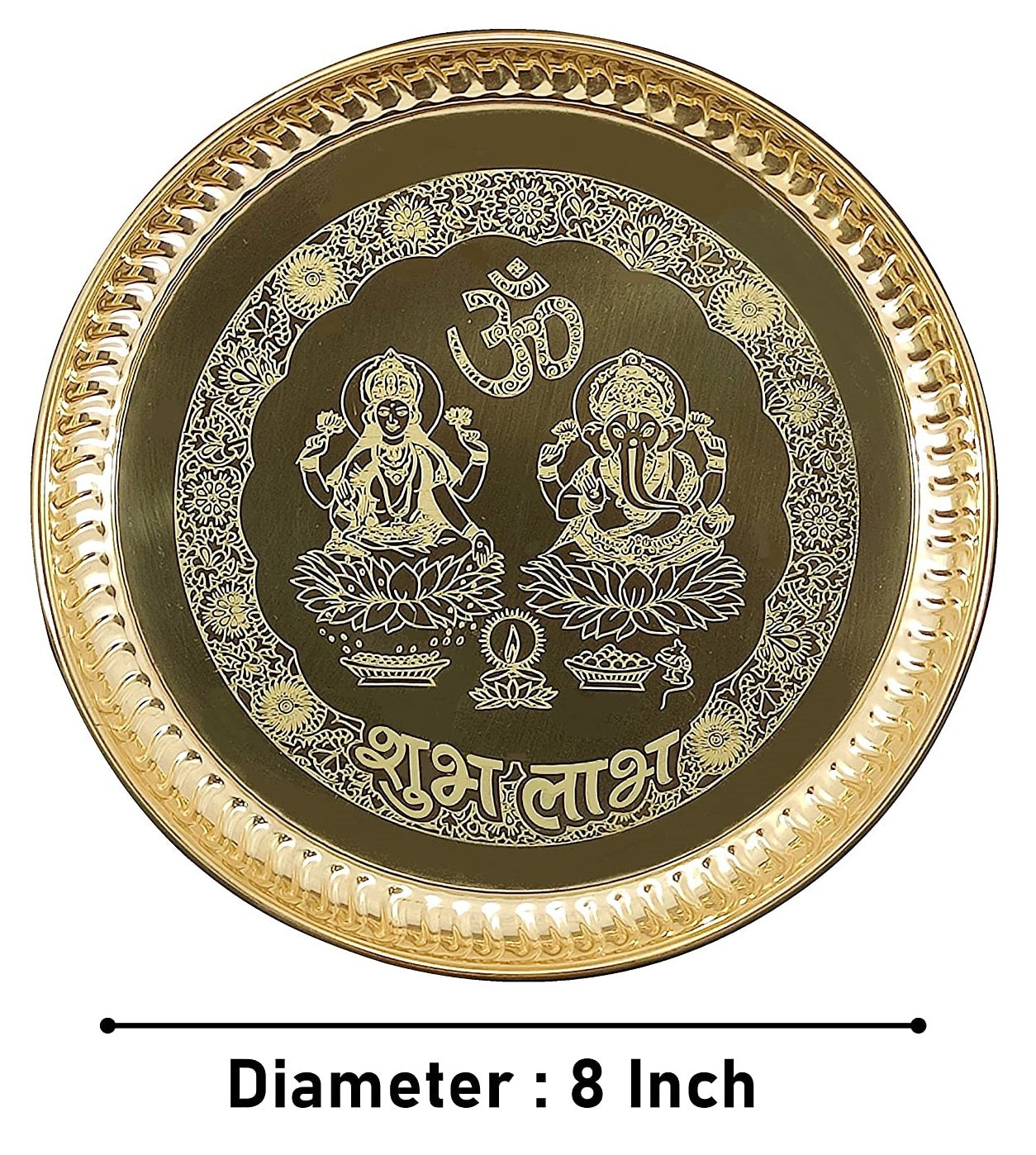 Bengalen Brass Pooja thali Set 8 Inch with Pital Plate Glass Spoon Ghanti Bowl Kuber Diya Agarbatti Stand Puja Thali for Diwali Home Mandir Office Wedding Return Gift Items