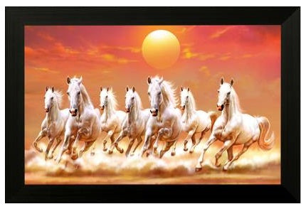 Nobility Seven Horses UV Textured Framed Digital Reprint Painting Wall Art